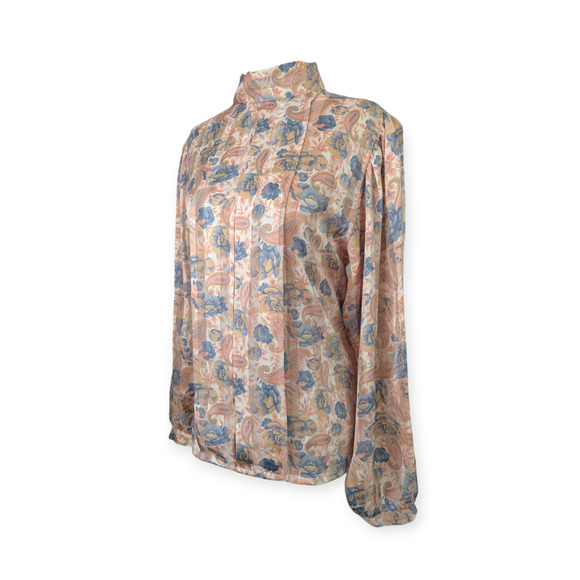 80's Muted Pastel Floral Stripe Jacquard Blouse Michelle Stuart Size 10 Paisley - Picture 1 of 9